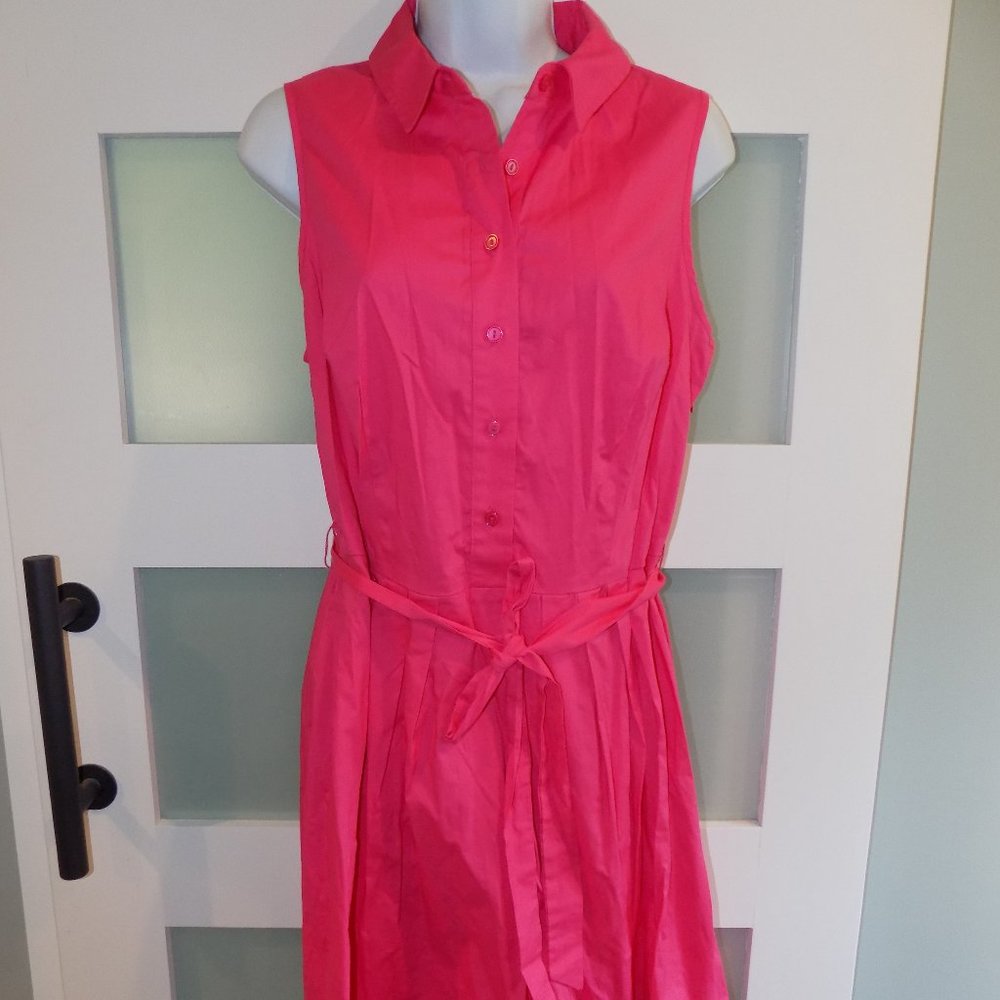 AB Studio Pink Sleeveless 1/2 Button Down Belted Dress Size 10 Women's